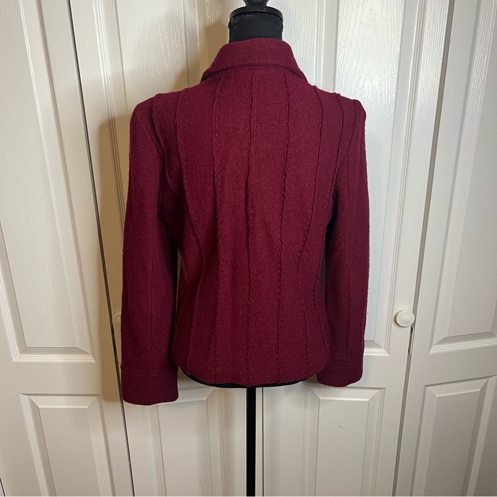 Mainbocher Wool Zip Jacket Sz M Burgundy Textured Flared Cuff Classic RN90778 - Picture 5 of 7